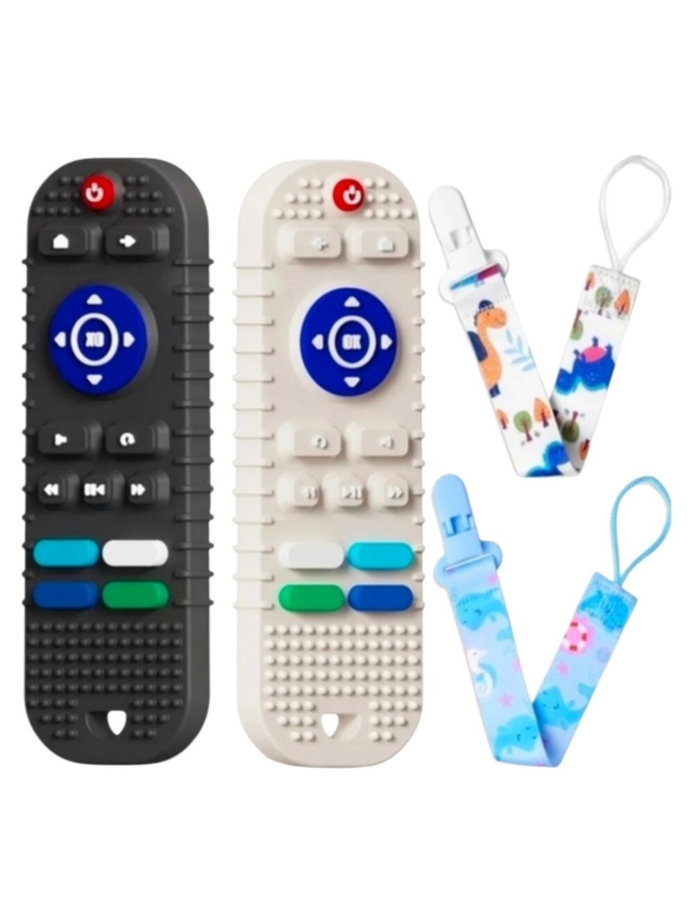 Baby Teething Silicone Remotes 2 Pack with Pacifier Clip Tethers - Black & White